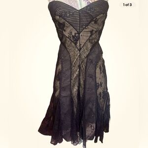 Vintage Tadashi 90s Black Lace Corset Cocktail Party Prom Dress